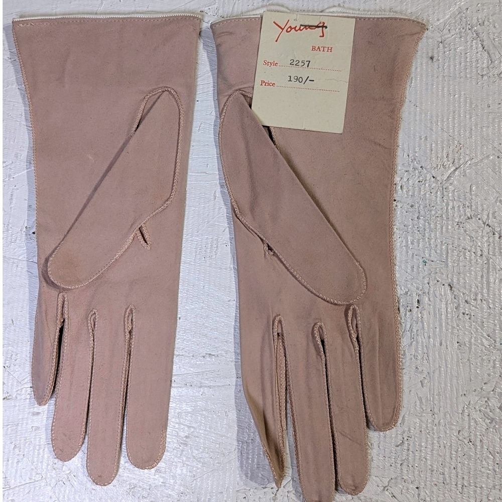 Youngs Bath Leather Gloves – S Tan Chevron Split Cuff Vintage READ